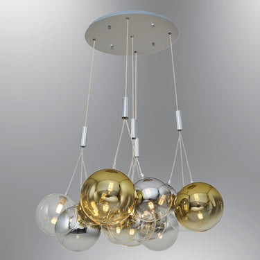 LYRA 12 gömbös lámpa arany, üveg és króm