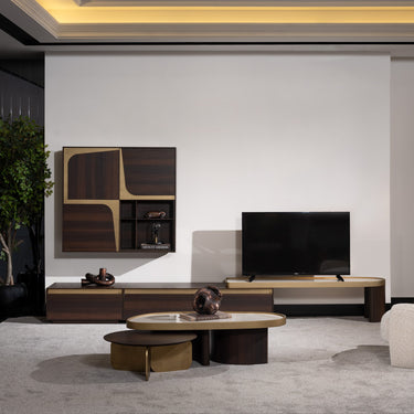 LE MANS szekrény falpanellel sötétbarna-arany