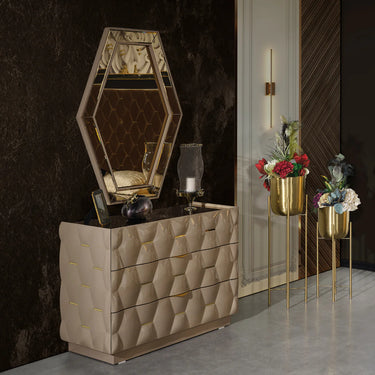 ROYAL konzolasztal krém-arany (tükörrel)