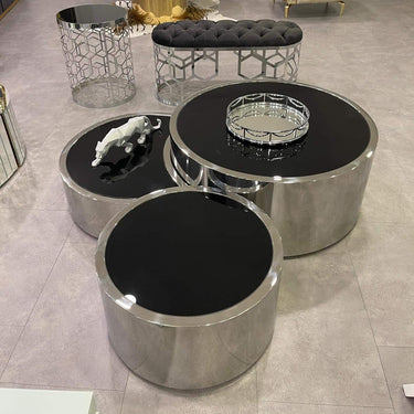 Ciceró 3 részes dohányzóasztal fekete-ezüst (kiállított)