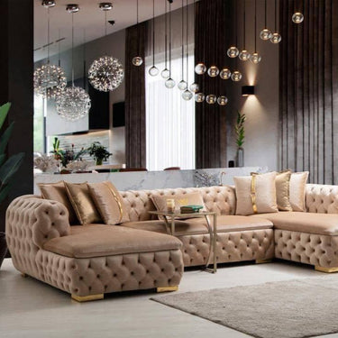 Empirio chesterfield sarokülőkanapé bézs-arany