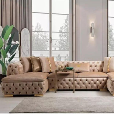 Empirio chesterfield sarokülőkanapé bézs-arany