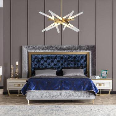 Glória franciaágy falpanellel 160x200 kék-világosszürke (matrac nélkül)