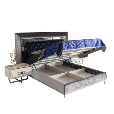 Glória franciaágy falpanellel 160x200 kék-világosszürke (matrac nélkül)