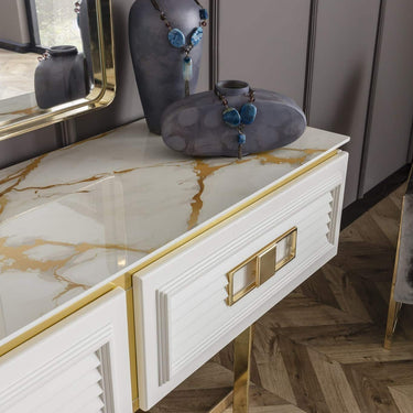 Glória konzolasztal  fehér-arany (tükörrel)