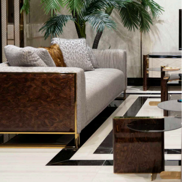 ZAHARA 3 személyes kanapé szürke, barna, arany