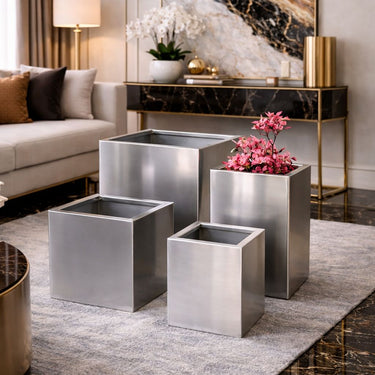 AURUM LOTT padlóváza szálcsiszolt króm kocka