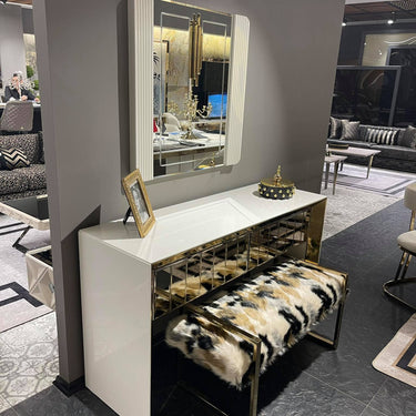 Vegas konzolasztal  fehér-arany-tükör (tükörrel)