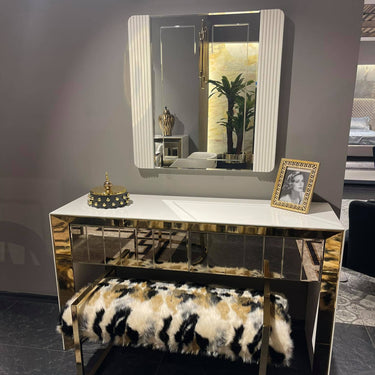 Vegas konzolasztal  fehér-arany-tükör (tükörrel)