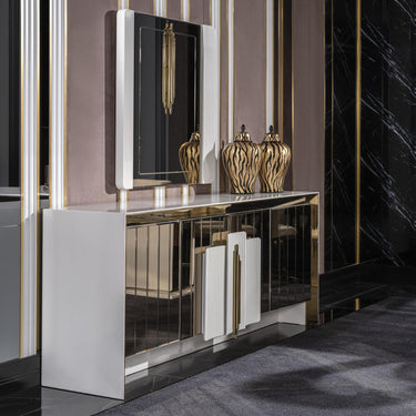 Vegas tálalószekrény fehér-arany-tükör 223 cm