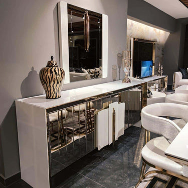 Vegas tálalószekrény fehér-arany-tükör 223 cm