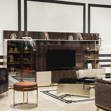 Vitra TV szekrény falpanellel sötétbarna-arany