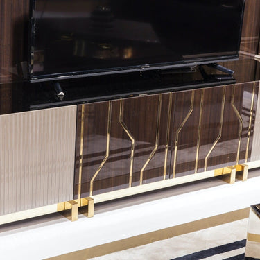 Vitra TV szekrény falpanellel sötétbarna-arany