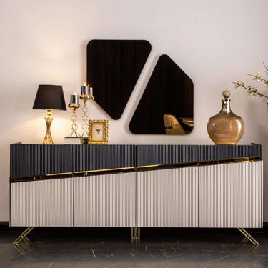 Zigi tálalószekrény 210 cm bézs-fekete (fekete)