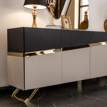 Zigi tálalószekrény 210 cm bézs-fekete (fekete)