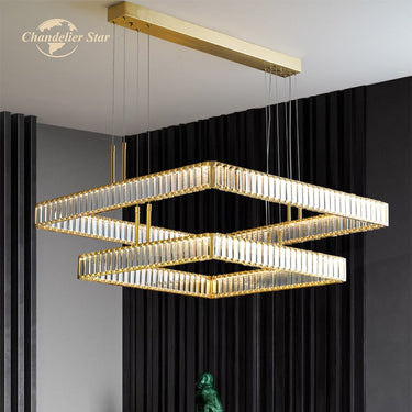 Bo Mirabell négyzetes mennyezeti lámpa arany kristály (2 függesztékkel, több méretben)