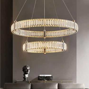 Bo Mercedes 2 gyűrűs függesztett lámpa arany-kristály 40+60 cm