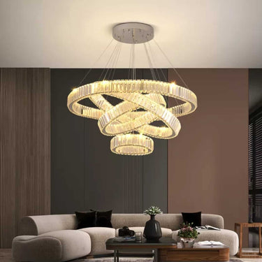 Briel Xenia 4 gyűrűs mennyezeti lámpa ezüst-kristály 100+80+60+40 cm