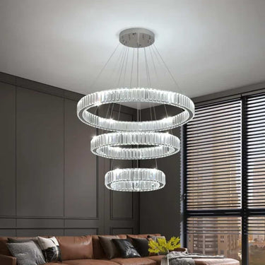 Briel Xenia 3 gyűrűs mennyezeti lámpa ezüst-kristály 60+40+20 cm