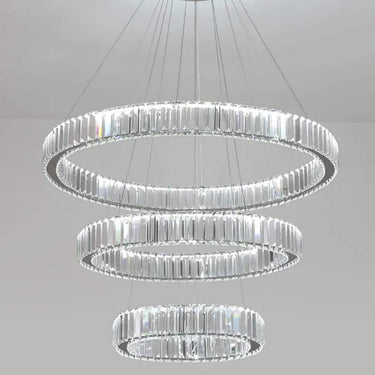 Briel Xenia 3 gyűrűs mennyezeti lámpa ezüst-kristály 60+40+20 cm