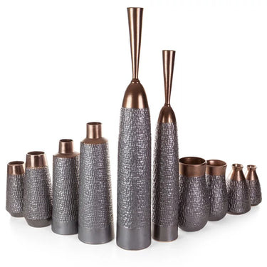 Murea kerámia nagy váza Acélszürke/Bronz 16x16x50 cm