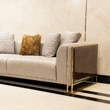 ZAHARA 3 személyes kanapé szürke, barna, arany