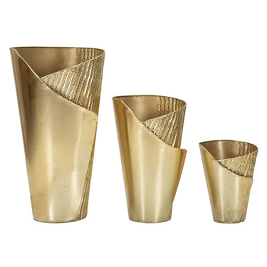 Tres váza fémből 3 db-os szett arany 39x42x75-32x32x55-25x25x35 cm