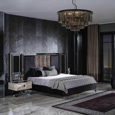 Asus franciaágy falpanellel 160x200 fekete (matrac nélkül)