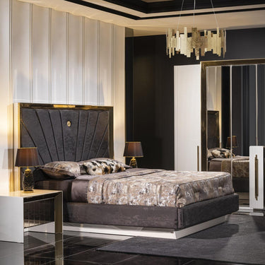 Vegas franciaágy keret falpanellel 160x200 fekete-arany (matrac nélkül)