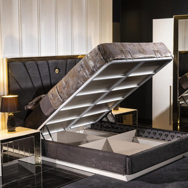 Vegas franciaágy keret falpanellel 160x200 fekete-arany (matrac nélkül)